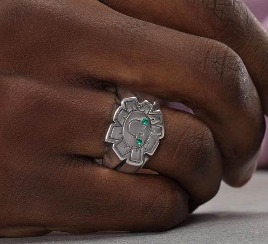 S925 sterling silver sun smile ring men's hip-hop trendy personality diamond index finger ring opening adjustable - MOWTE