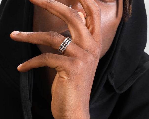 S925 sterling silver hollow twist ring men's hip hop retro open adjustable index finger ring - MOWTE