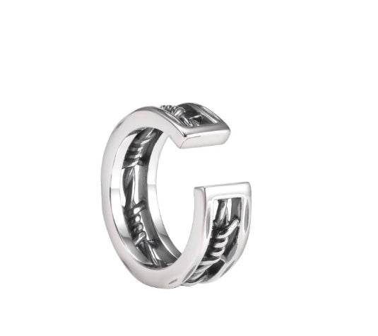 S925 sterling silver hollow twist ring men's hip hop retro open adjustable index finger ring - MOWTE