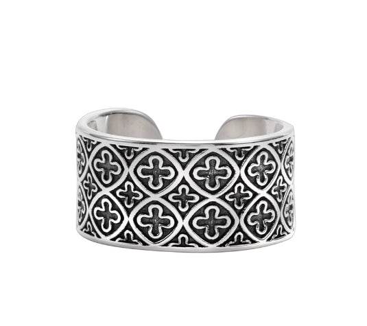 S925 sterling silver cross pattern ring men's and women's hip-hop personality trendy retro open ring - MOWTE