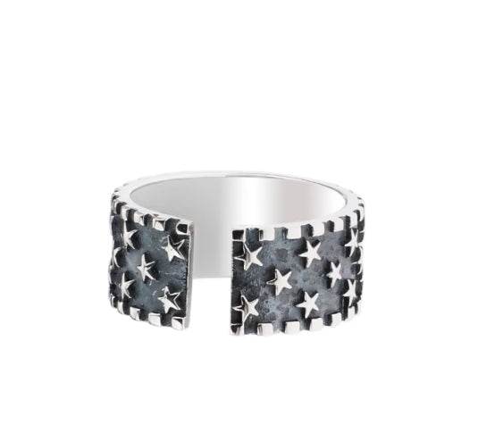 S925 sterling silver multi-five-pointed star ring for men and women hip-hop retro open adjustable index finger ring - MOWTE