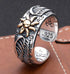 925 sterling silver sunflower wing ring men's retro personalized open ring graffiti ring - MOWTE