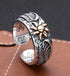 925 sterling silver sunflower wing ring men's retro personalized open ring graffiti ring - MOWTE