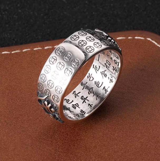 S925 sterling silver retro vajra ring six-character mantra open ring for men - MOWTE