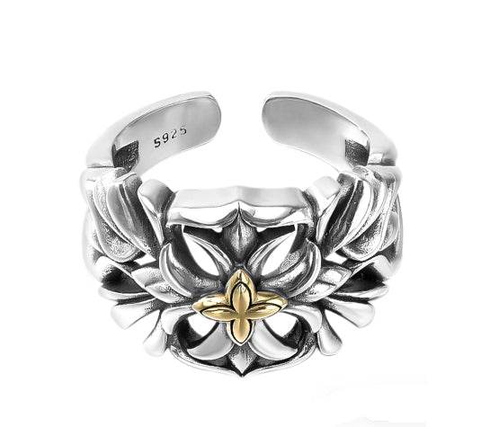 Domineering personality S925 sterling silver vine ring men's and women's street hip-hop cross open ring trend - MOWTE