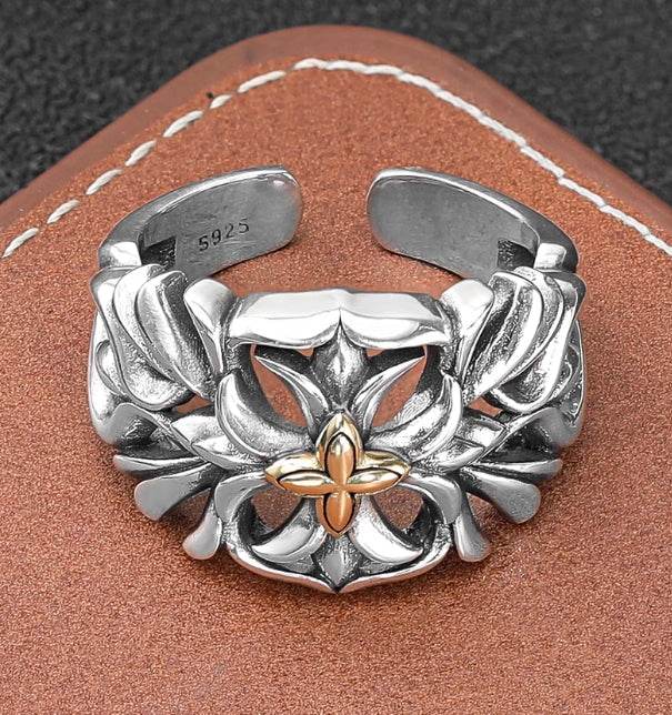 Domineering personality S925 sterling silver vine ring men's and women's street hip-hop cross open ring trend - MOWTE