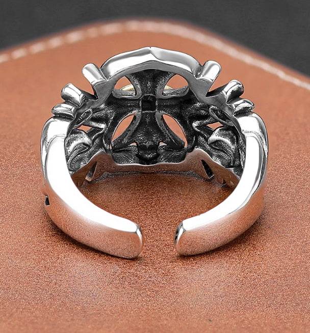 Domineering personality S925 sterling silver vine ring men's and women's street hip-hop cross open ring trend - MOWTE