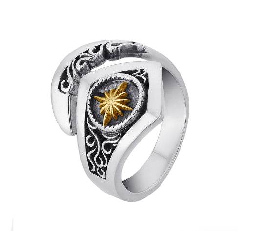 S925 sterling silver vine starburst ring men's trendy punk hip-hop open ring high-end index finger ring - MOWTE