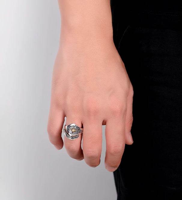 S925 sterling silver vine starburst ring men's trendy punk hip-hop open ring high-end index finger ring - MOWTE