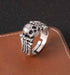 S925 sterling silver skull wing ring men's trendy cool personality gothic hip-hop street punk style open ring - MOWTE