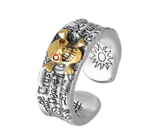 Hip-hop S925 sterling silver skull ring for men and women trendy and personalized street graffiti opening ring - MOWTE
