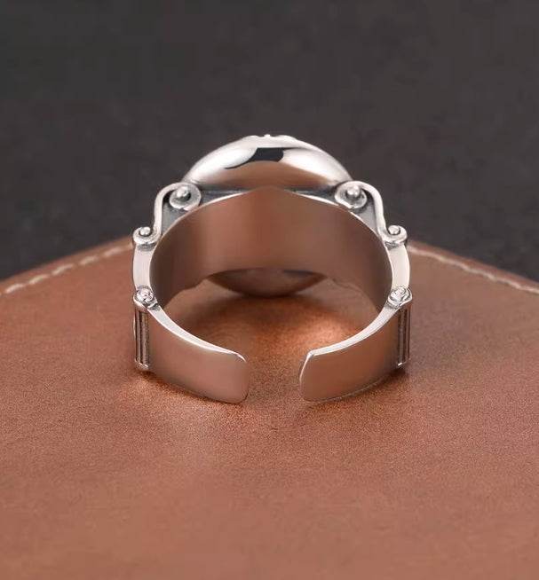 Domineering finely carved ring men's trendy and cool personality open ring S925 sterling silver Lion King index finger ring - MOWTE