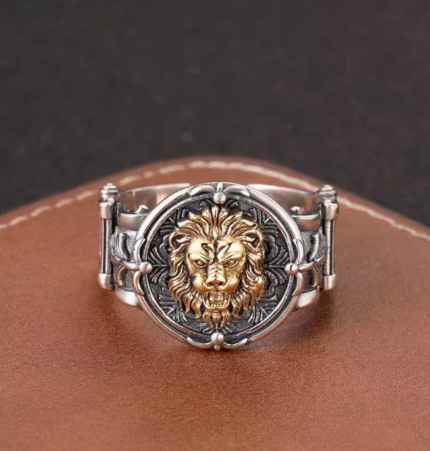 Domineering finely carved ring men's trendy and cool personality open ring S925 sterling silver Lion King index finger ring - MOWTE