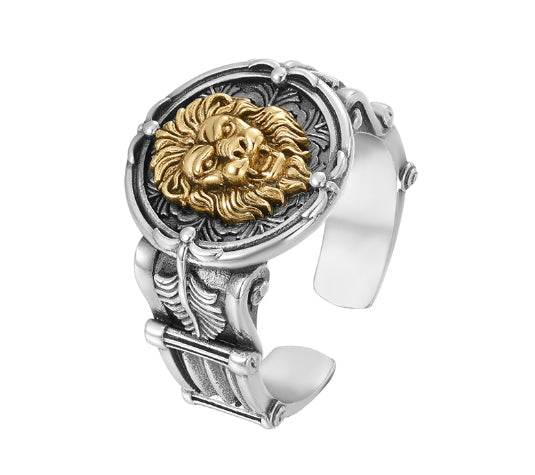Domineering finely carved ring men's trendy and cool personality open ring S925 sterling silver Lion King index finger ring - MOWTE