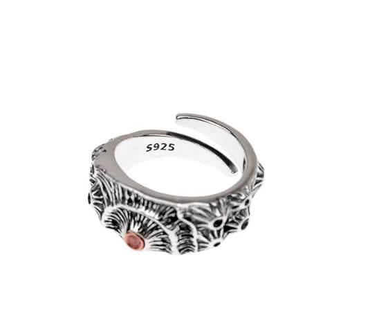 S925 Meteor Crater Ring Sterling Silver Trendy Hip-Hop Fashion Ring Men's Adjustable Opening - MOWTE
