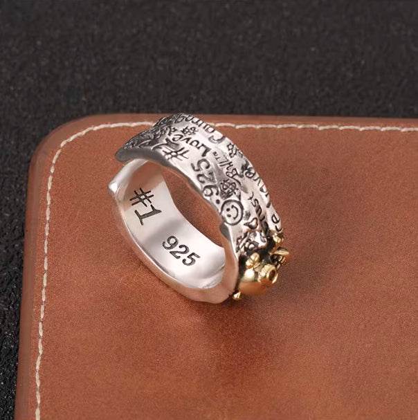 Hip-hop S925 sterling silver skull ring for men and women trendy and personalized street graffiti opening ring - MOWTE