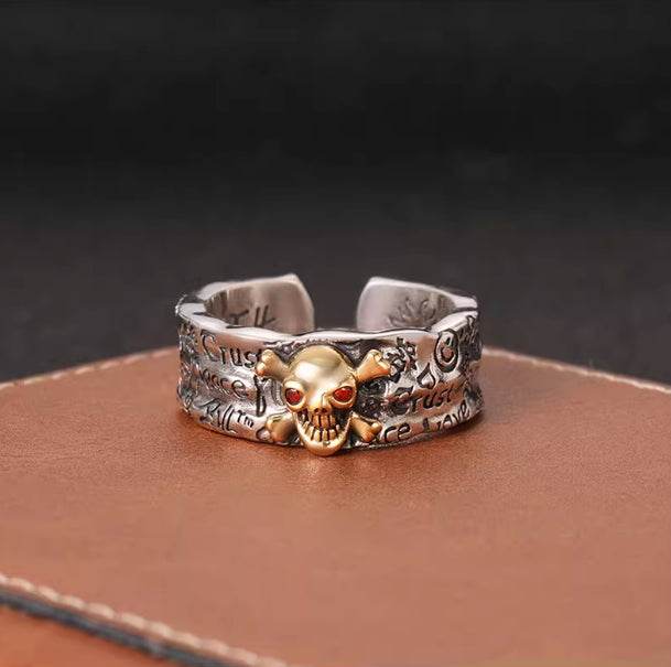 Hip-hop S925 sterling silver skull ring for men and women trendy and personalized street graffiti opening ring - MOWTE