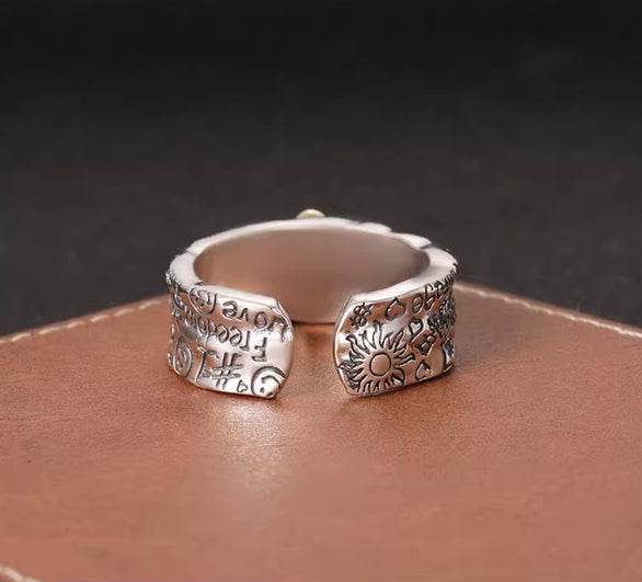 Hip-hop S925 sterling silver skull ring for men and women trendy and personalized street graffiti opening ring - MOWTE