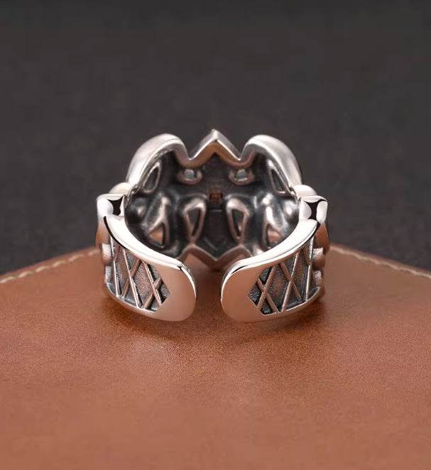 925 sterling silver hollow cross open ring men's high-end texture wide ring hip-hop personality - MOWTE