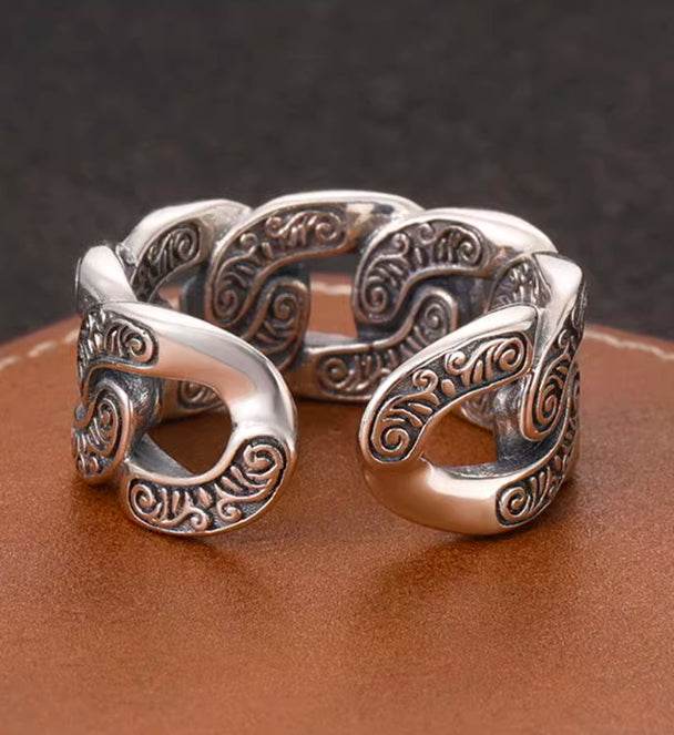 Rattan grass pattern ring for men 925 sterling silver personalized thorn chain open ring punk hip hop - MOWTE