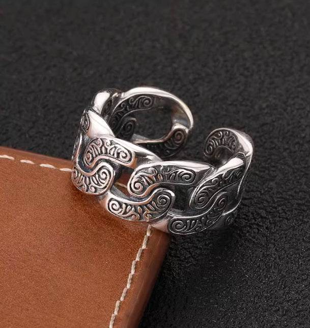 Rattan grass pattern ring for men 925 sterling silver personalized thorn chain open ring punk hip hop - MOWTE