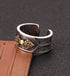 Vajra vine grass pattern open ring for men 925 sterling silver retro personalized embossed antique style wide ring - MOWTE