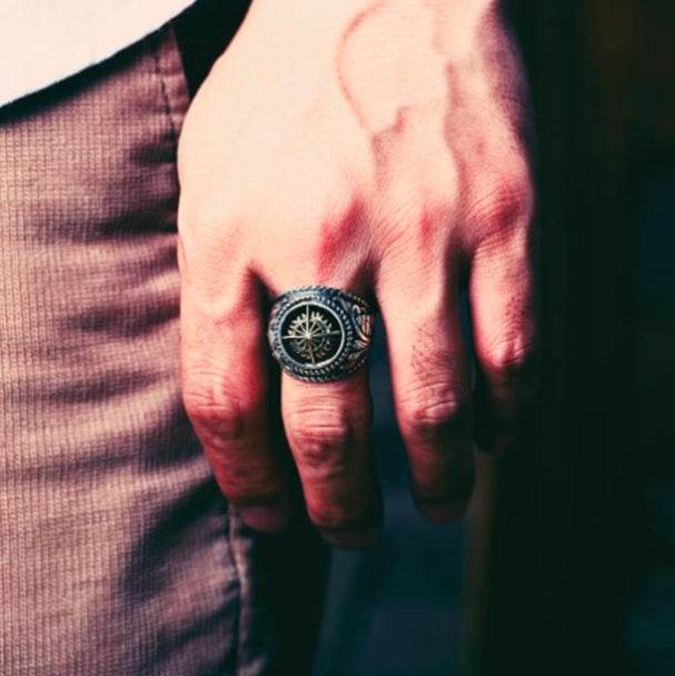 s925 sterling silver retro silver men's fashionable and domineering sun ancient rattan totem pattern index finger ring - MOWTE