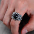s925 sterling silver ring retro crusade flower black agate personalized men's ring index finger gift - MOWTE