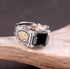 s925 sterling silver fashion personality Seiko black agate simple versatile open unisex style silver ring portrait ring - MOWTE