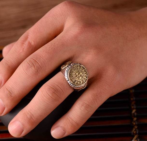 s925 sterling silver retro men's open index finger ring fashion sun god totem pattern personalized ring - MOWTE