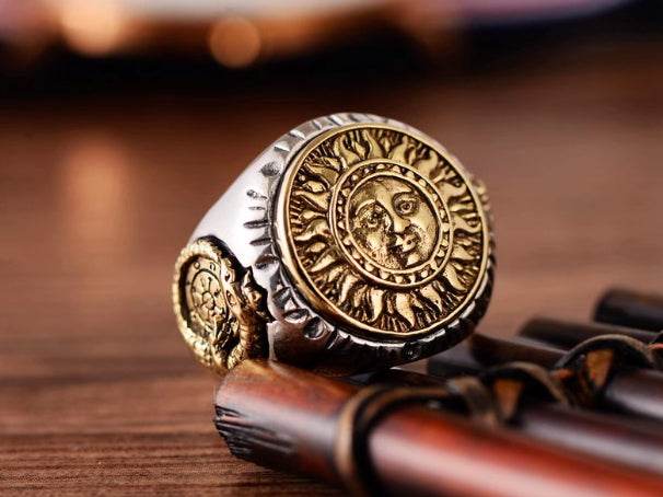 s925 sterling silver retro men's open index finger ring fashion sun god totem pattern personalized ring - MOWTE