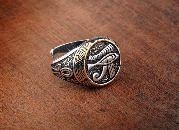 S925 sterling silver high-end Eye of Horus ring trendy men's retro personalized silver ring silver jewelry - MOWTE