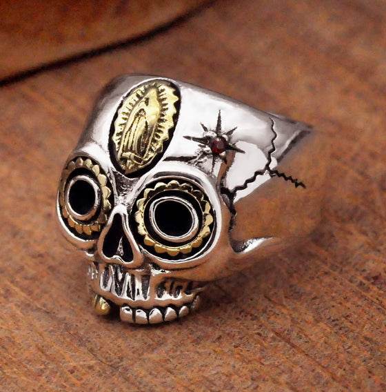 S925 silver domineering rock sterling silver skull ring retro men's trendy personality open ring index finger - MOWTE