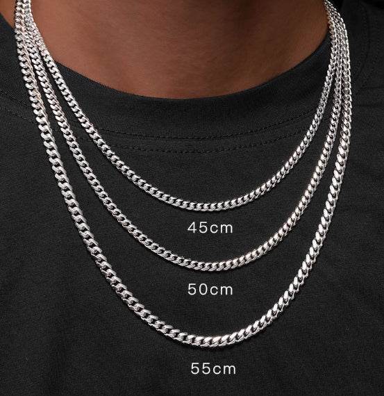 925 sterling silver 3MM chain necklace men's hip-hop thin and versatile silver men's clavicle necklace plain chain trendy - MOWTE