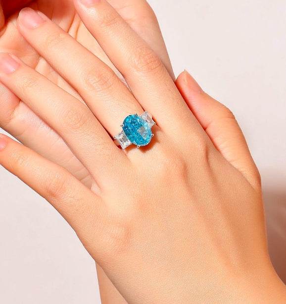 S925 silver high carbon diamond luxury 8A zircon oval cut gemstone ring - MOWTE