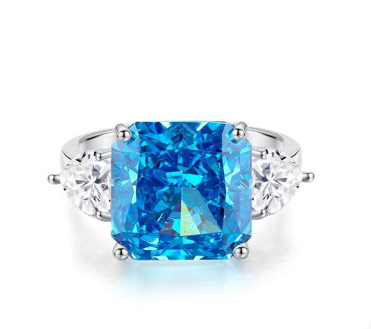 S925 silver high carbon diamond luxury 8A zircon cushion cut gemstone ring - MOWTE