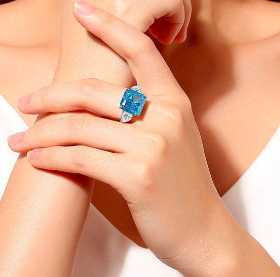 S925 silver high carbon diamond luxury 8A zircon cushion cut gemstone ring - MOWTE