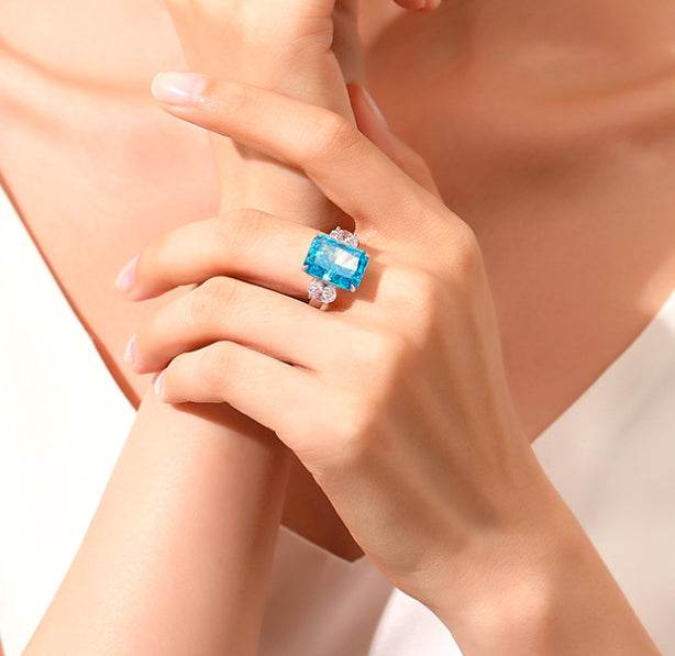Luxury 8A zircon cushion cut huge gemstone ring 925 silver high carbon diamond - MOWTE