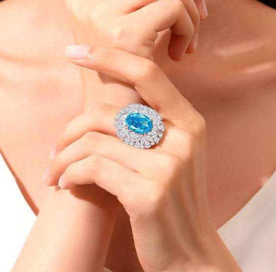 Oval cut huge Luxury 8A zircon gemstone ring 925 silver high carbon diamond - MOWTE
