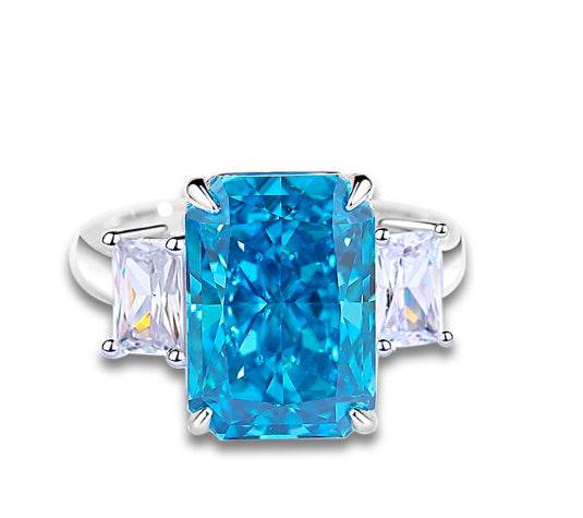 Emerald cut huge Luxury 8A zircon gemstone ring 925 silver high carbon diamond - MOWTE