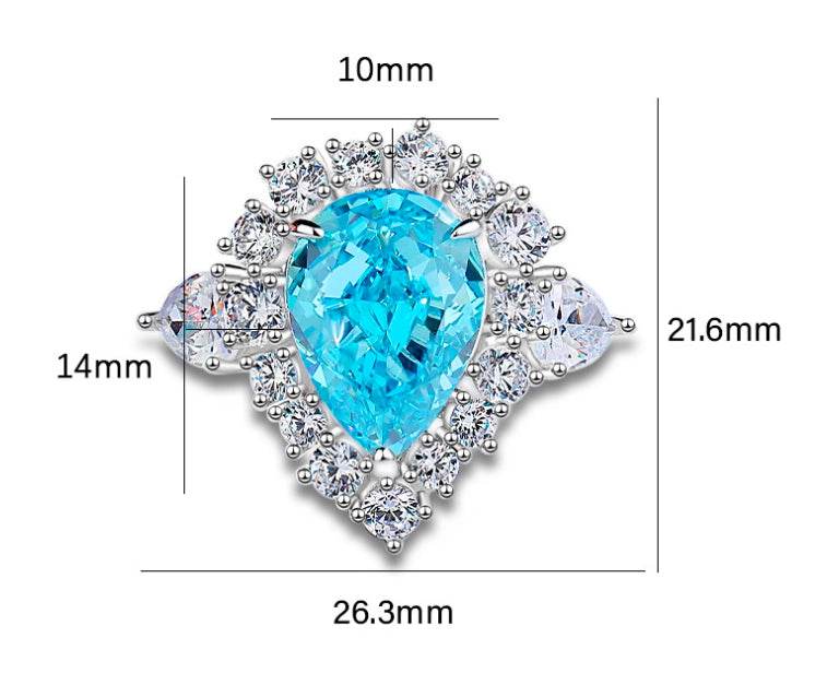 Pear cut huge Luxury 8A zircon gemstone ring 925 silver high carbon diamond - MOWTE