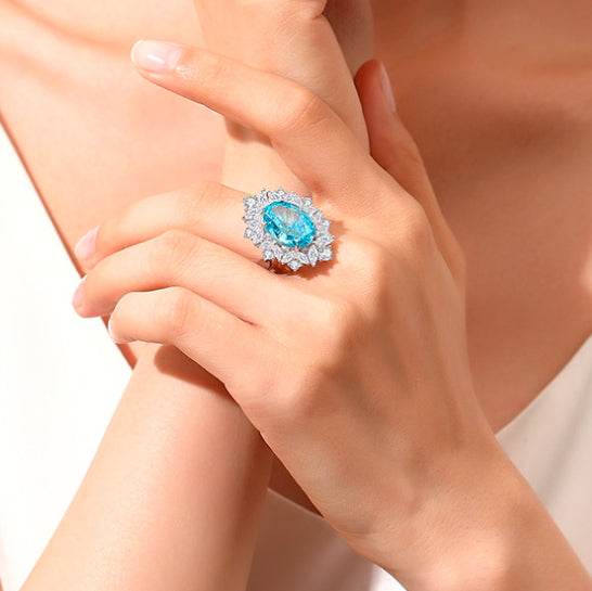 Oval cut huge Luxury 8A zircon gemstone ring 925 silver high carbon diamond - MOWTE