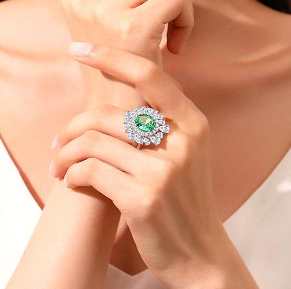 Oval cut huge Luxury 8A zircon gemstone ring 925 silver high carbon diamond - MOWTE