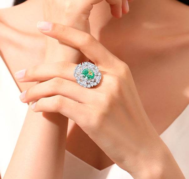 Oval cut huge Luxury 8A zircon gemstone ring 925 silver high carbon diamond - MOWTE