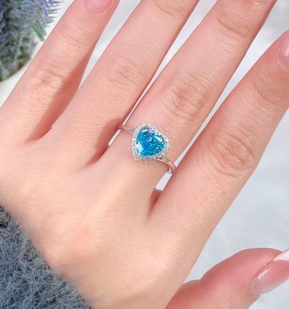 Heart cut huge Luxury 8A zircon gemstone ring 925 silver high carbon diamond - MOWTE