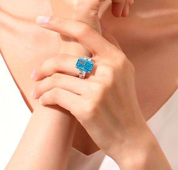 Emerald cut huge Luxury 8A zircon gemstone ring 925 silver high carbon diamond - MOWTE