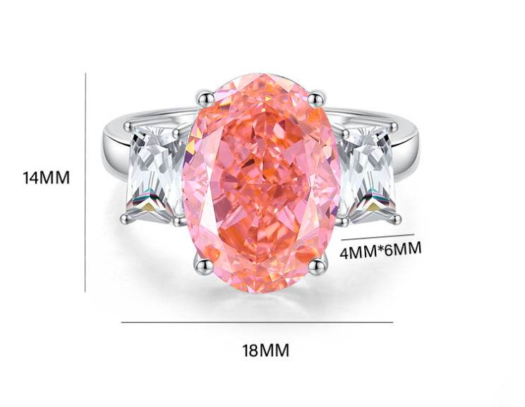 Oval cut padparadscha pink S925 sterling silver ring for women colored gemstones high carbon full diamond ring - MOWTE