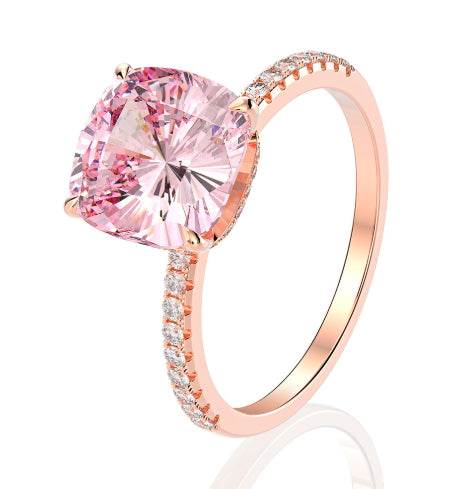 925 silver 10*10mm high carbon diamond 5 carat fat square pink diamond ring engagement proposal wedding ring for women - MOWTE