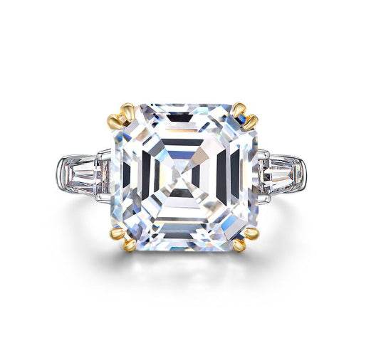 Luxurious square high carbon diamond 7 carat ring jewelry cushion cut wedding ring - MOWTE