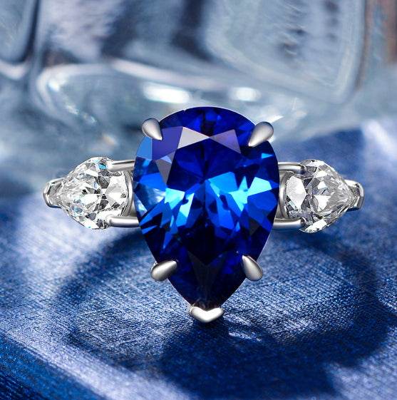 S925 silver pear cut 10*14 high carbon diamond 6 carat simple personality ring women's large diamond ring - MOWTE